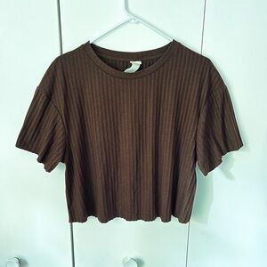 H&M Chocolate Ribbed Crop Top, Oversized Casual Top, Fall Layering